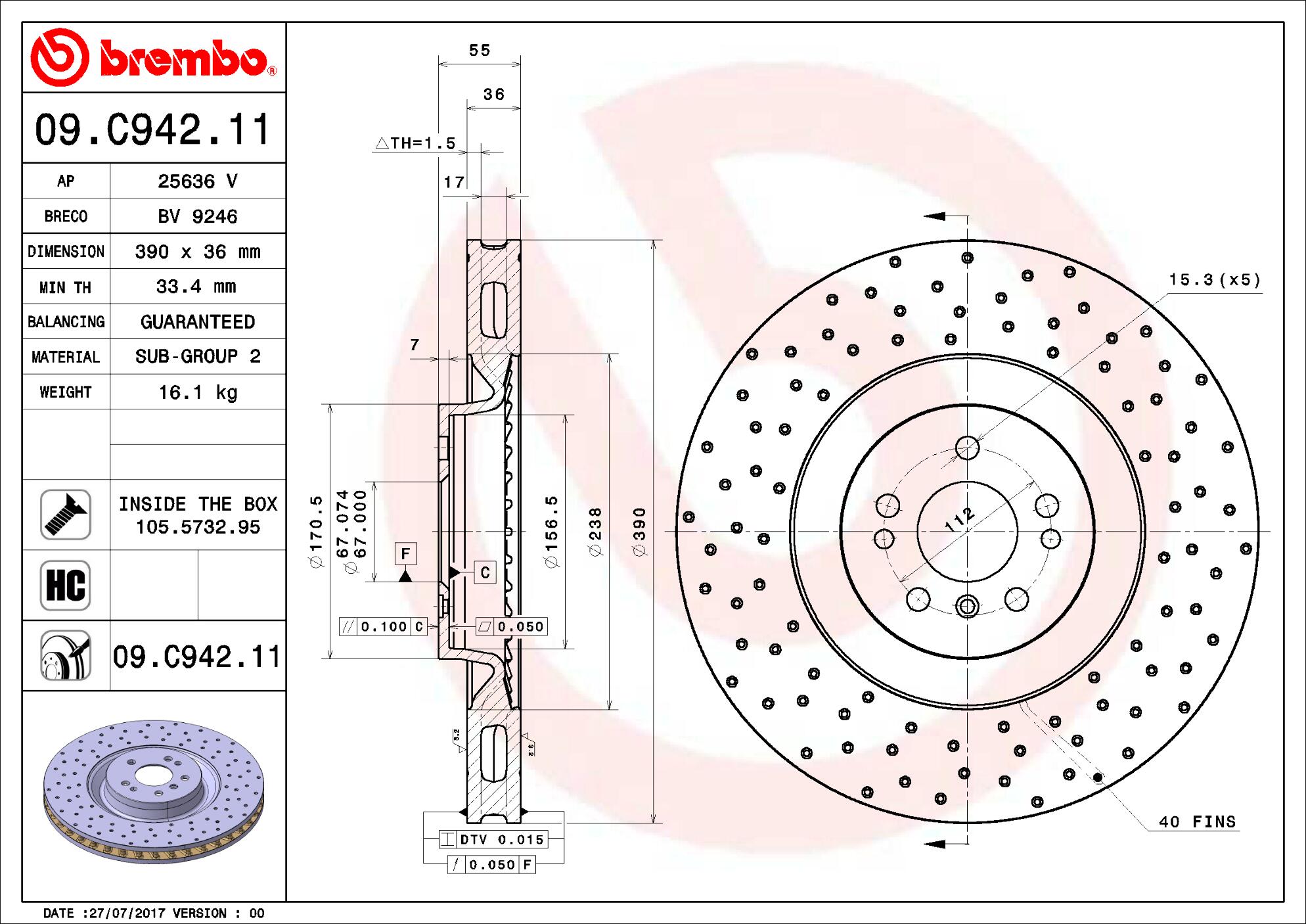 Mercedes Brembo Disc Brake Rotor – Front (390mm) 1644210712