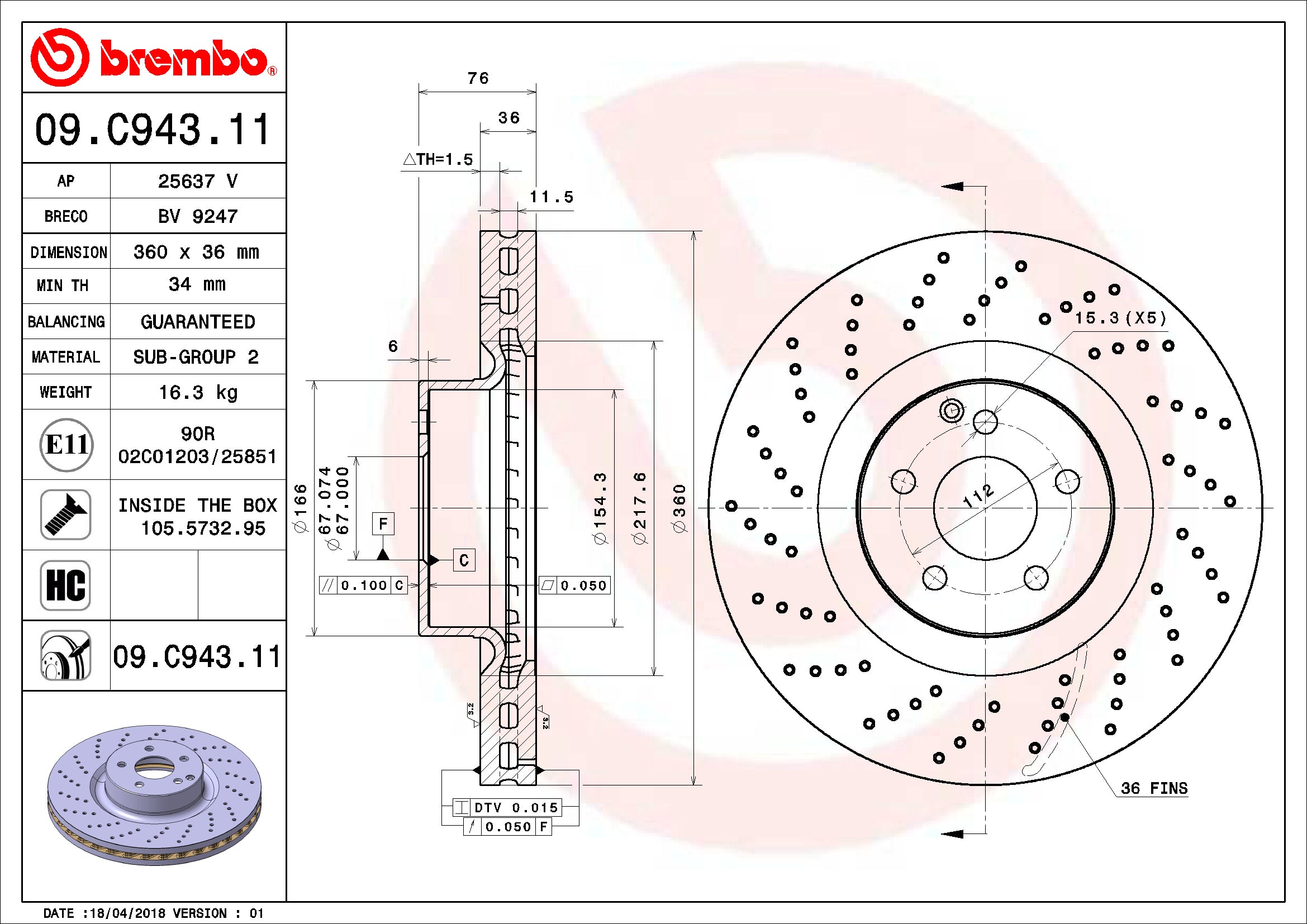 Mercedes Brembo Disc Brake Rotor – Front (360mm) 2204211912