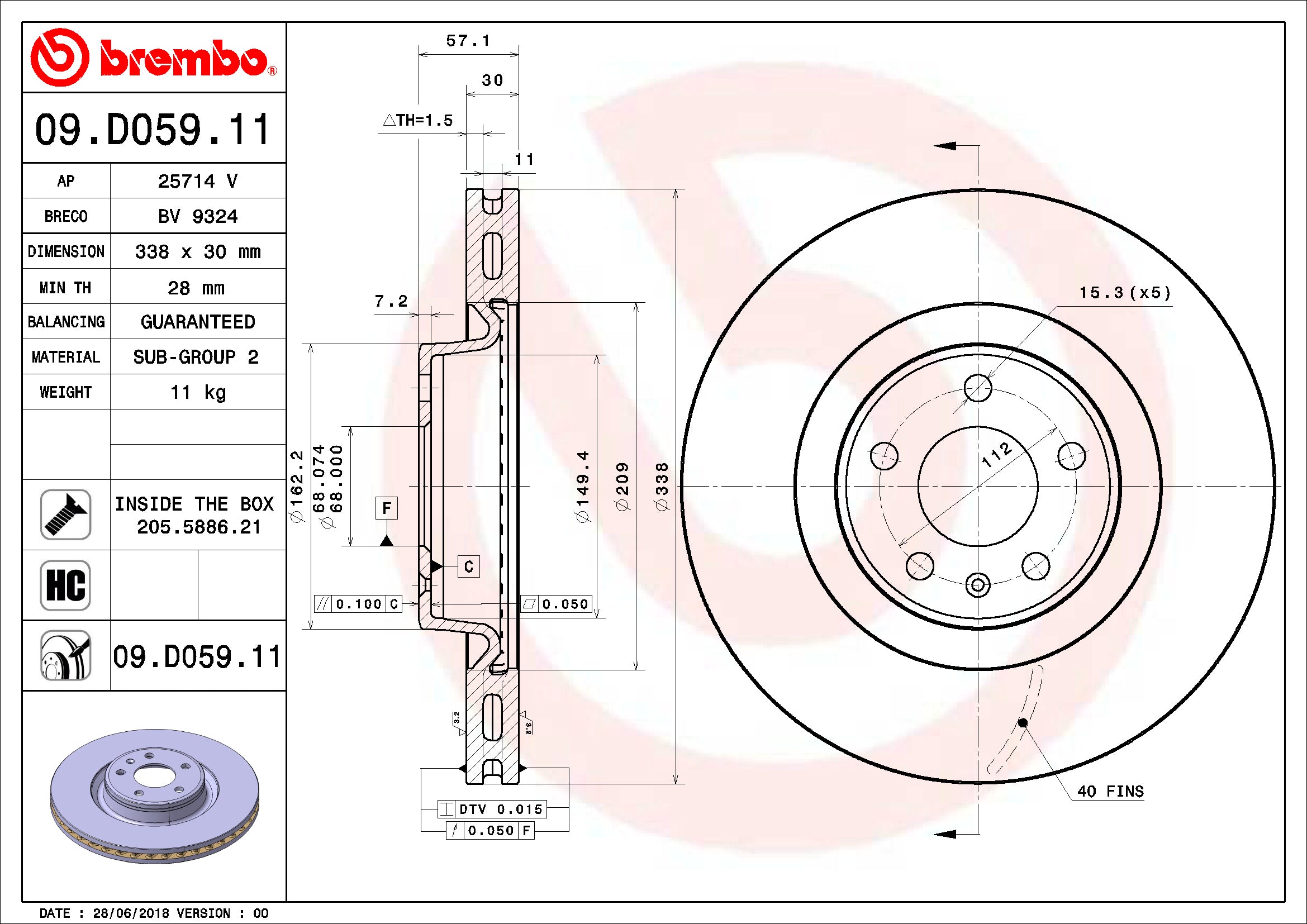 Audi Brembo Disc Brake Rotor – Front (338mm) 80A615301A