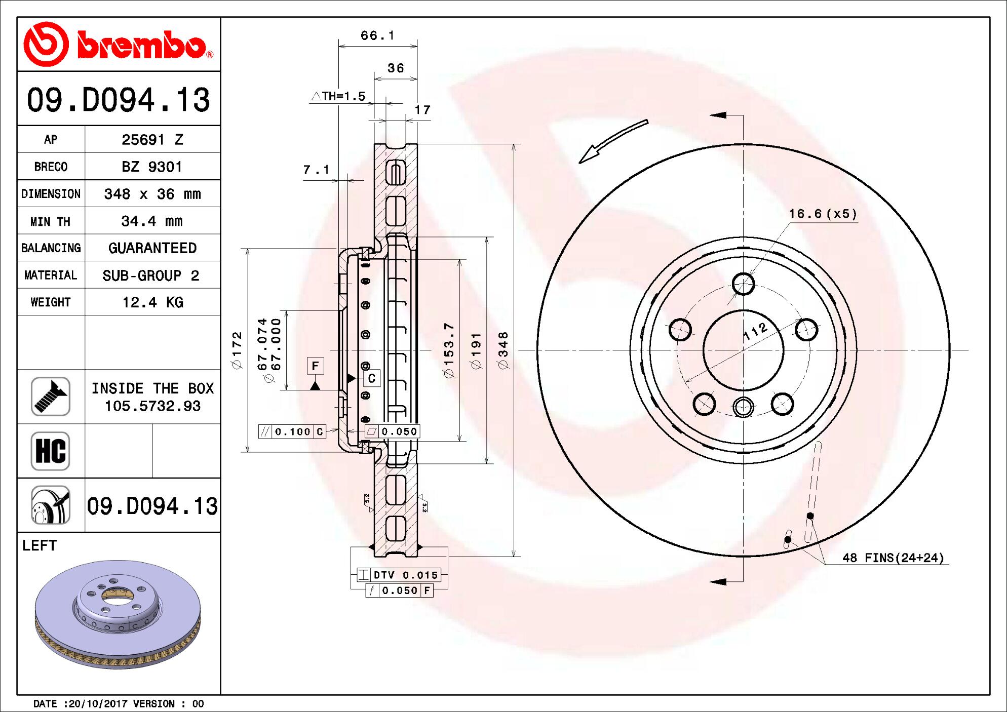 BMW Brembo Disc Brake Rotor – Front Driver Side (348mm) 34116860911