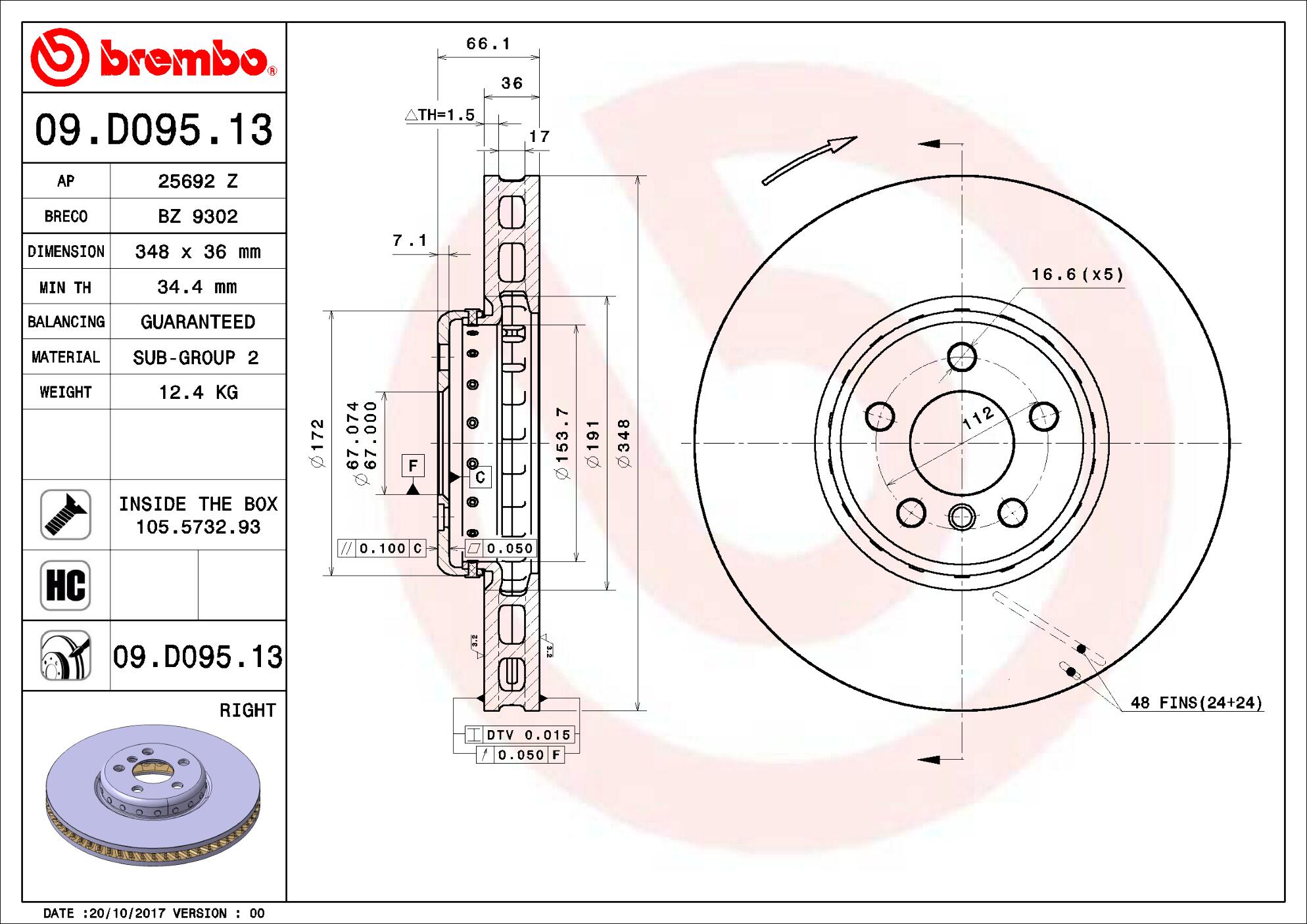 BMW Brembo Disc Brake Rotor – Front Passenger Side (348mm) 34116860912