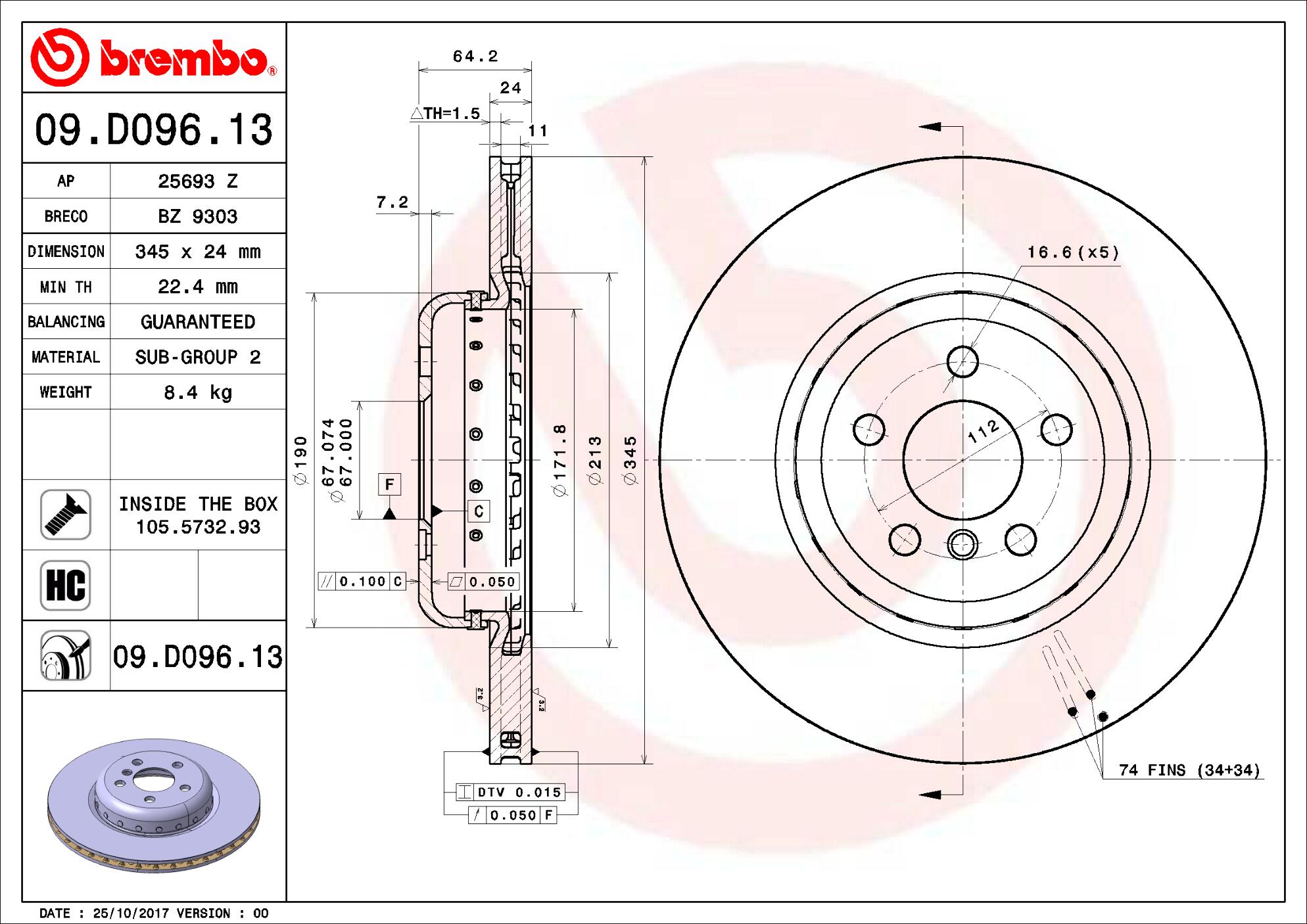 BMW Brembo Disc Brake Rotor – Rear (345mm) 34216860925