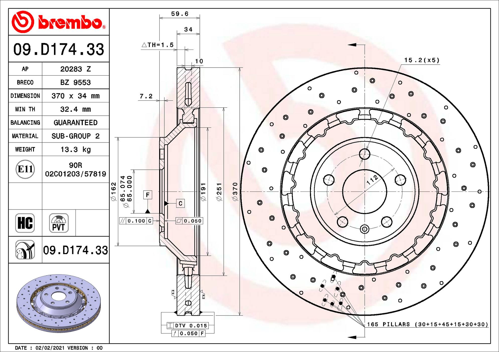 Audi Disc Brake Rotor – Front (370mm) (Drilled) 8V0615301S