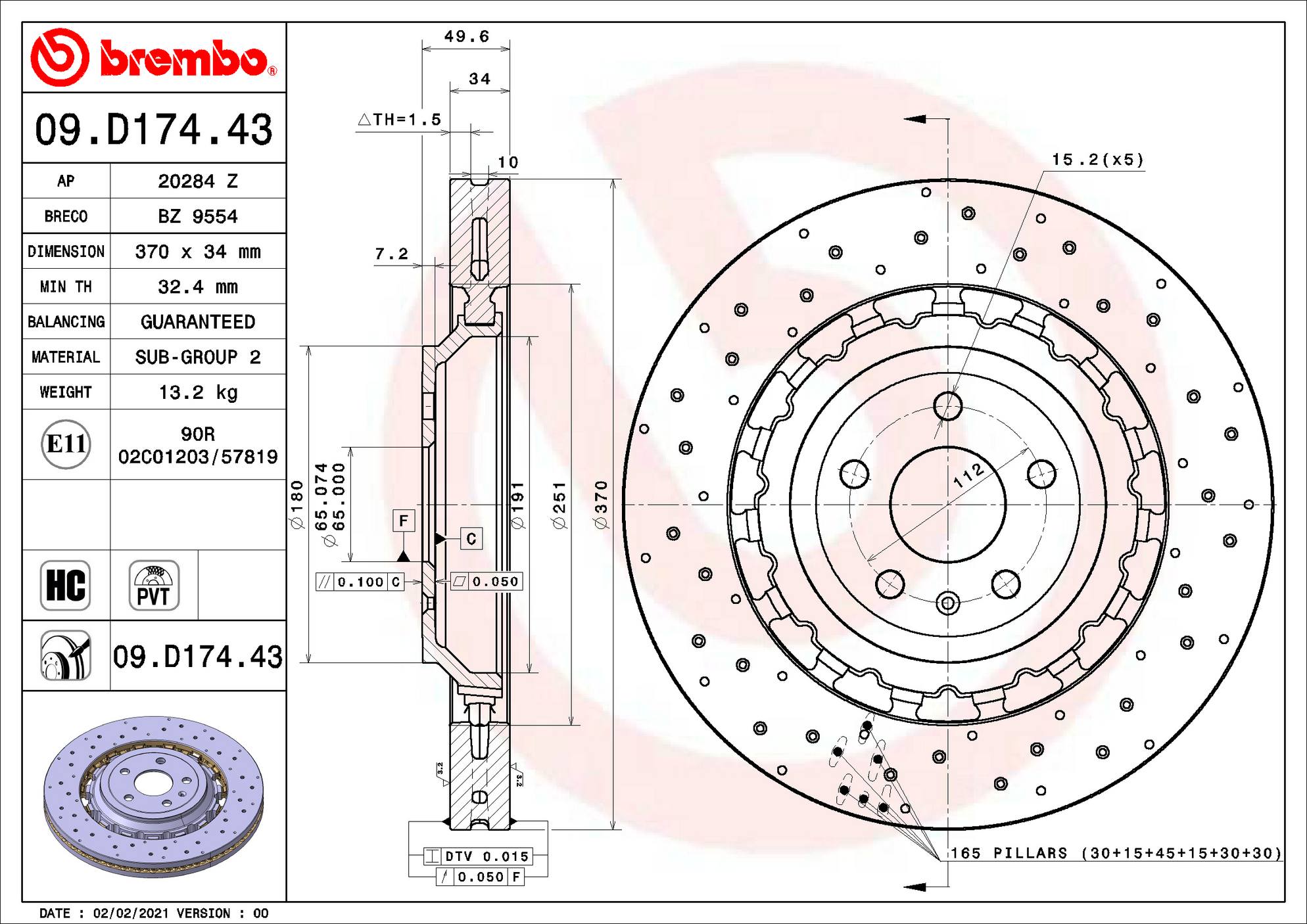 Audi Disc Brake Rotor – Front – Brembo 8S0615301E