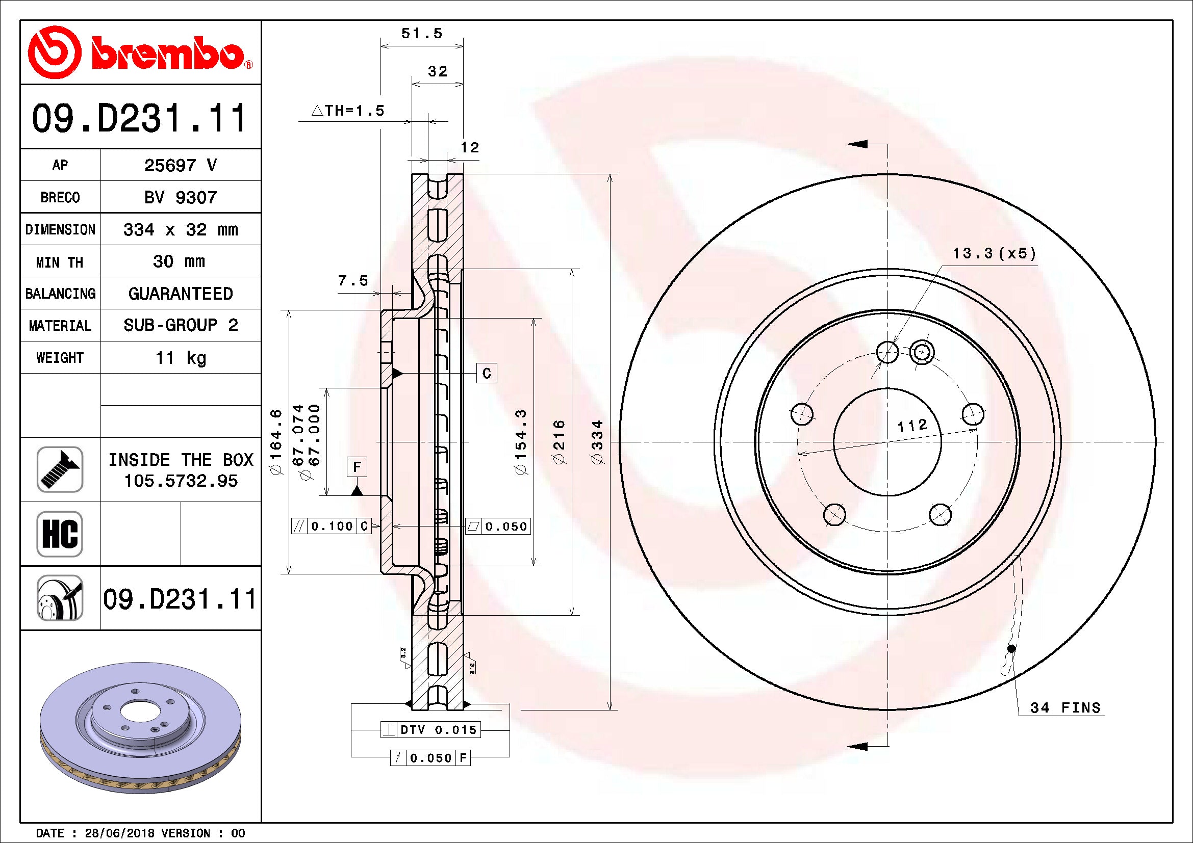 Mercedes Brembo Disc Brake Rotor – Front (334mm) 129421211264