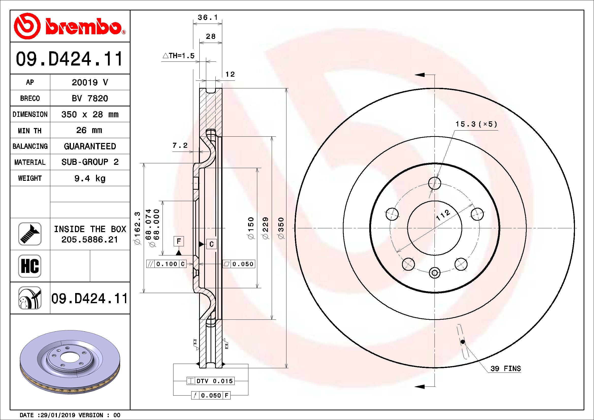 Audi Brembo Disc Brake Rotor – Rear (350mm) 4M0615601P