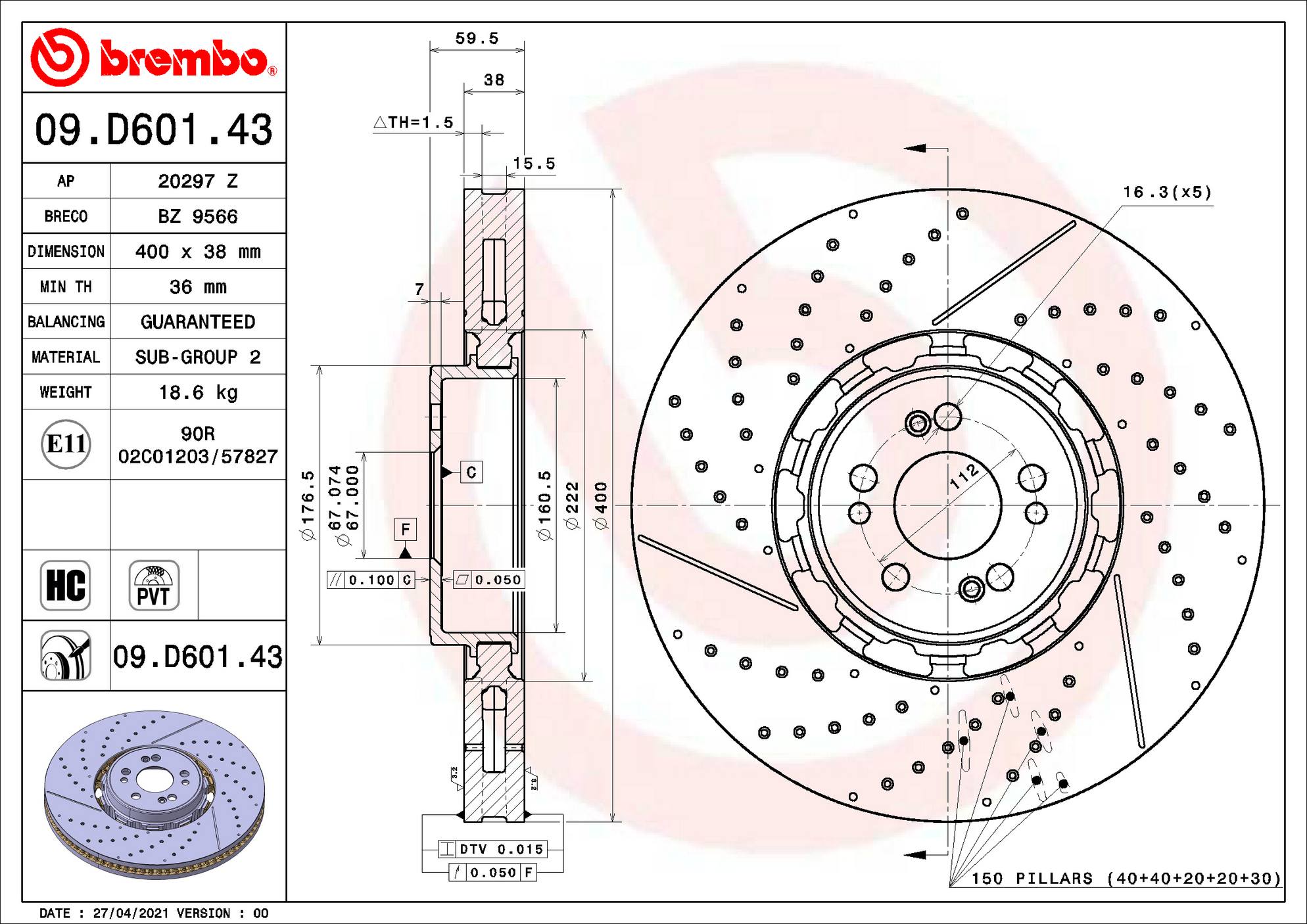 Mercedes-Benz Disc Brake Rotor – Front – Brembo 1674213600