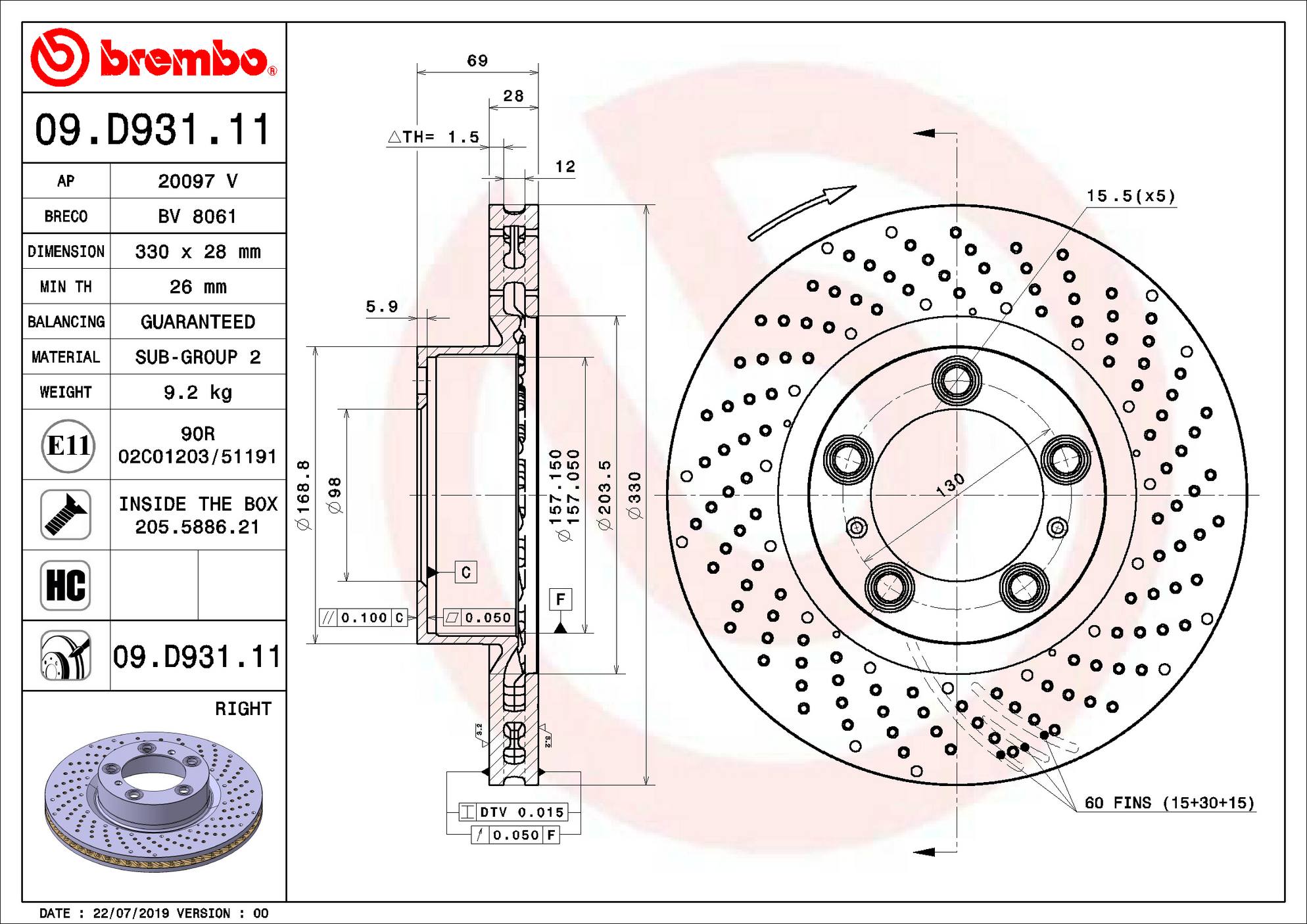 Porsche Disc Brake Rotor – Front Passenger Right (330mm) 99735140200