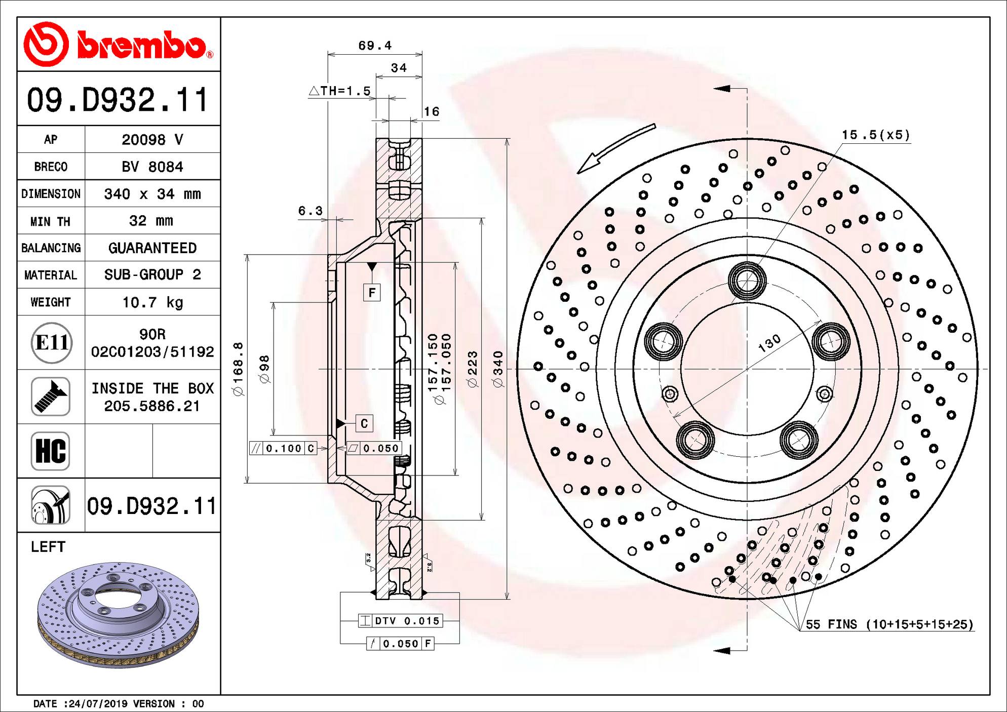 Porsche Disc Brake Rotor – Front Driver Left (340mm) 99135140301