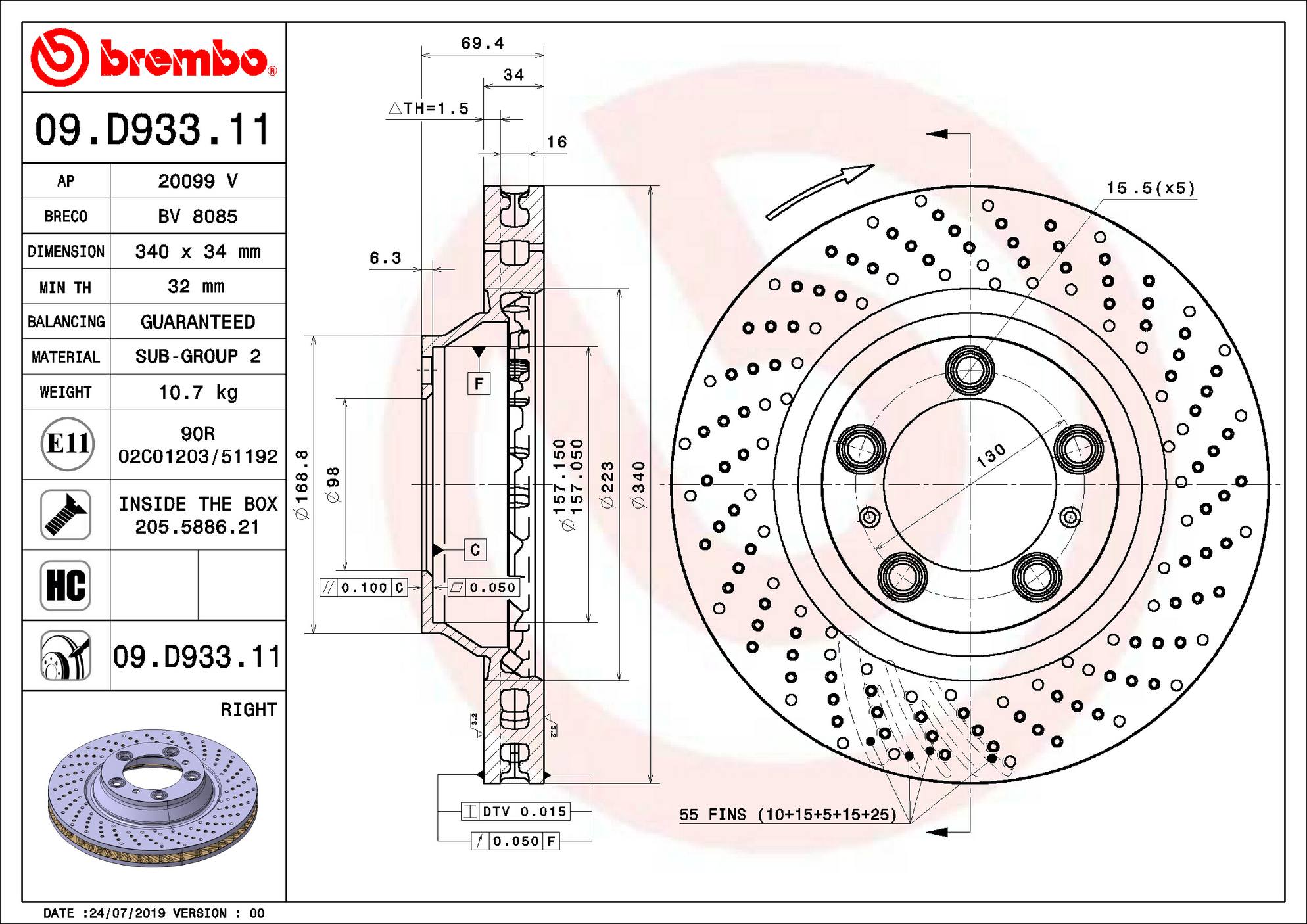 Porsche Disc Brake Rotor – Front Passenger Right (340mm) 99135140401