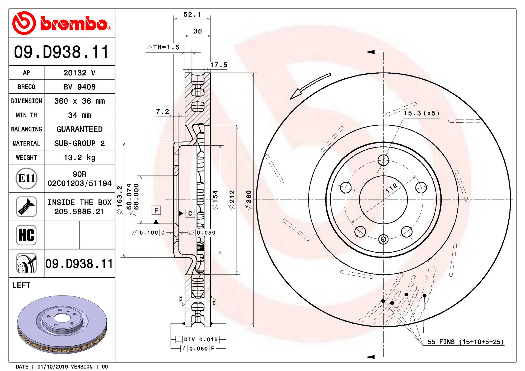 Porsche Disc Brake Rotor – Front Left (360mm) 95B615301E