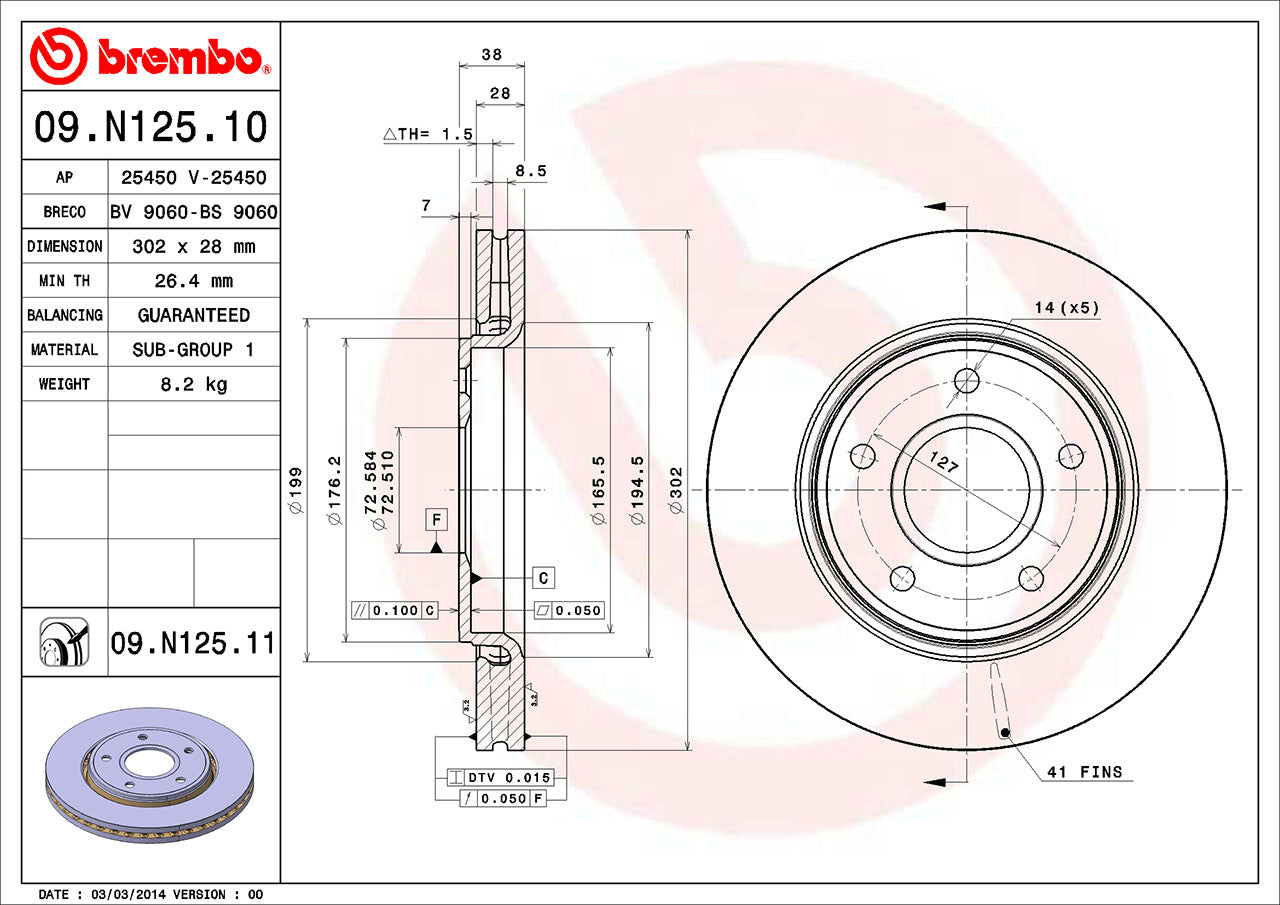 VW Brembo Disc Brake Rotor – Front (302mm) 7B0615301C