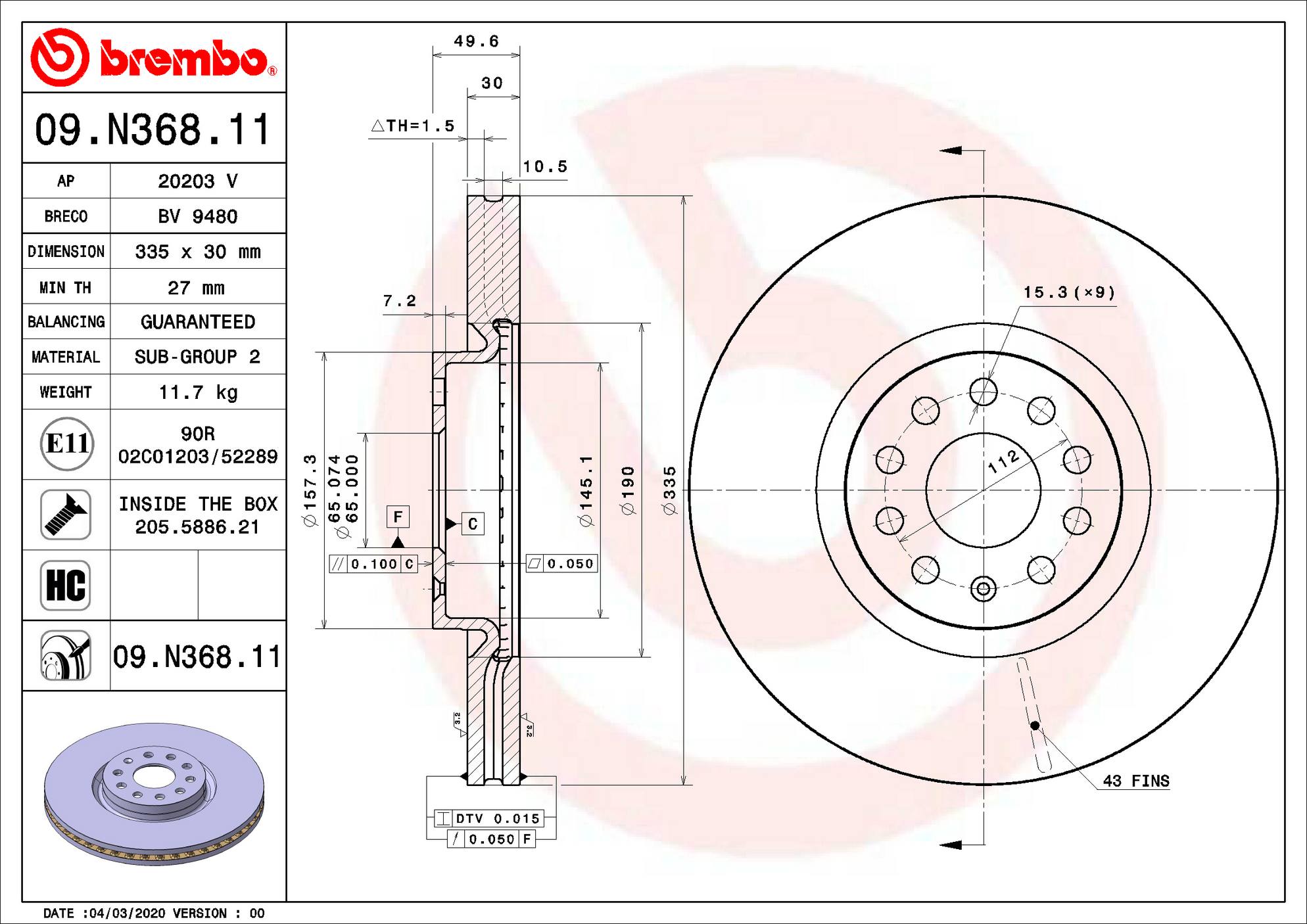 Volkswagen Disc Brake Rotor – Front – Brembo 3QF615301F