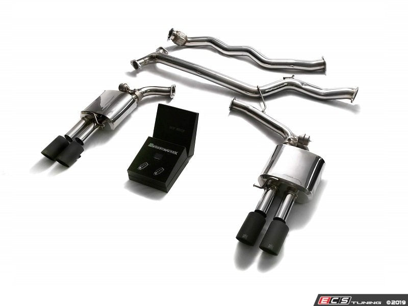 ARMYTRIX Stainless Steel Valvetronic Catback Exhaust System - Quad Matte Black 3.5" Tips