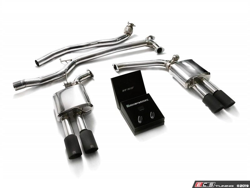 ARMYTRIX Stainless Steel Valvetronic Catback Exhaust System - Quad Matte Black 3.5" Tips