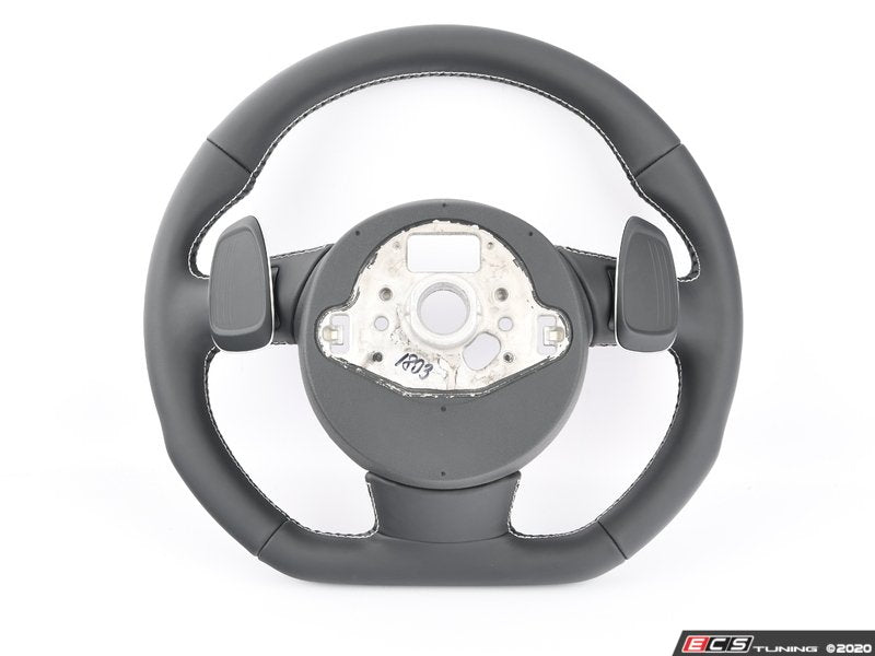 3 Spoke Flat Bottom Steering Wheel - Leather - Black/Silver stitching