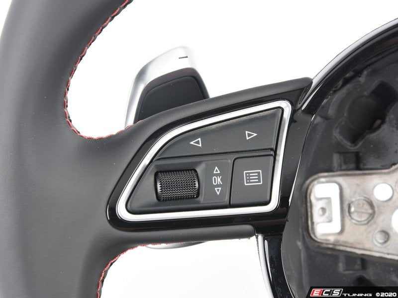 3 Spoke Flat Bottom Steering Wheel - Leather - Black/Red Stitching