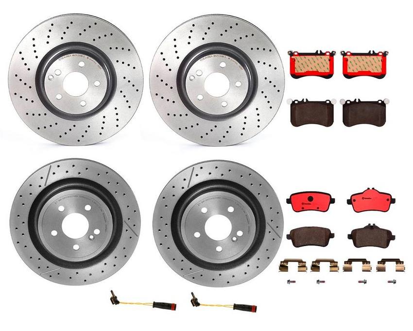 Mercedes Brakes Kit – Pads & Rotors Front and Rear (360mm/330mm) (Ceramic) 221421181207 – Brembo 1593431KIT