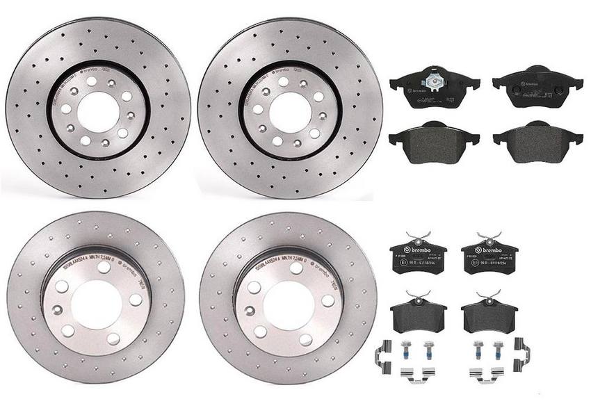 VW Brakes Kit – Pads & Rotors Front and Rear (288mm/232mm) (Xtra) (Low-Met) 8E0698451L – Brembo 1596224KIT