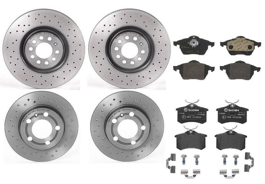 Brembo Brake Pads and Rotors Kit – Front and Rear (312mm/239mm) (Xtra) (Low-Met)