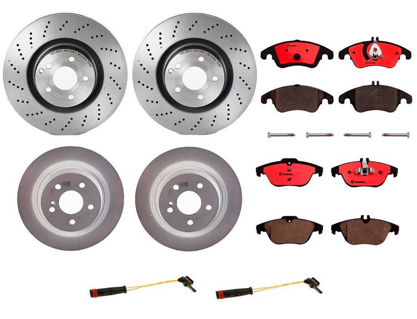 Mercedes Brakes Kit – Pads & Rotors Front and Rear (344mm/300mm) (Ceramic) 2115401717 – Brembo 1633862KIT