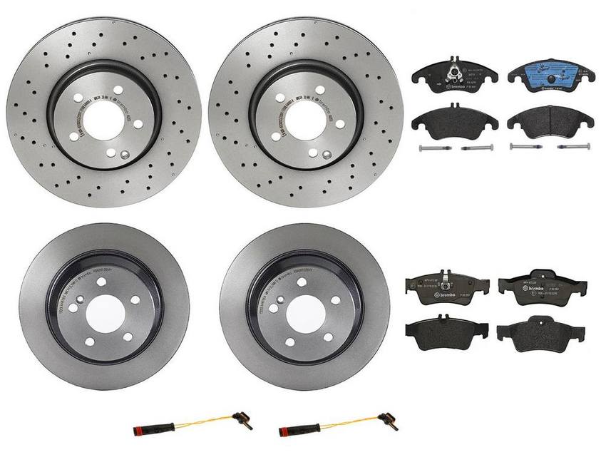 Mercedes Brakes Kit – Pads & Rotors Front and Rear (322mm/300mm) (Low-Met) 006420012064 – Brembo 1633872KIT