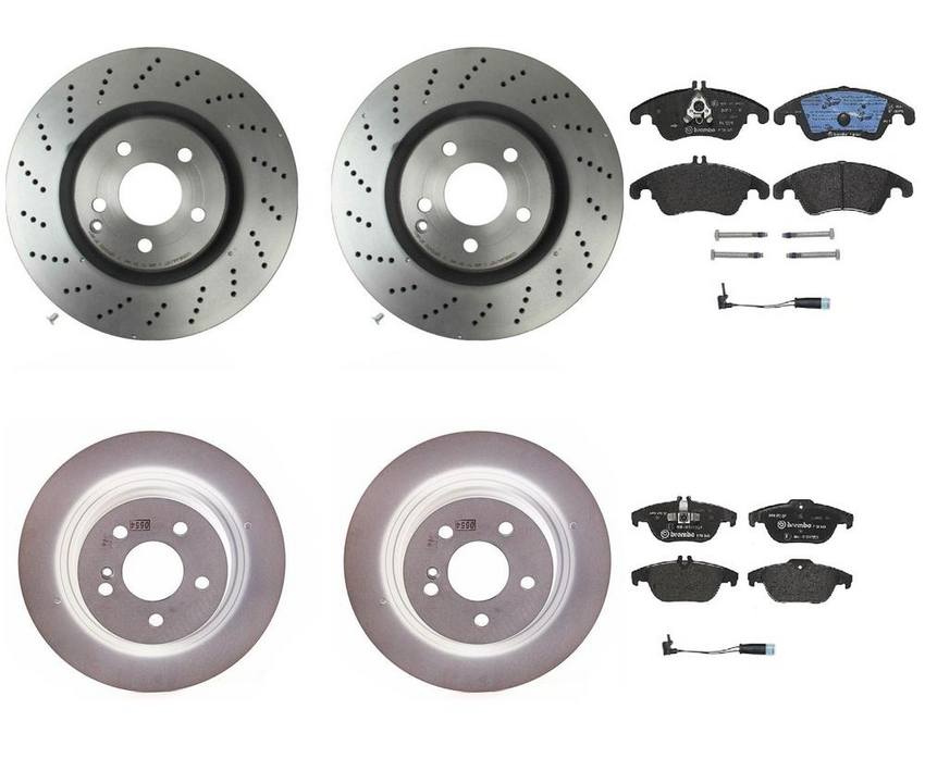 Mercedes Brakes Kit – Pads & Rotors Front and Rear (344mm/300mm) (Low-Met) 2115401717 – Brembo 1633883KIT