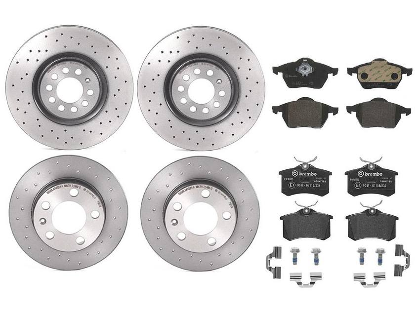 Brembo Brake Pads and Rotors Kit – Front and Rear (312mm/232mm) (Xtra) (Low-Met)