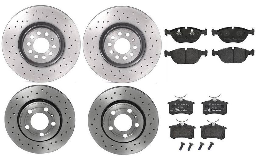 Audi Brake Kit – Pads and Rotors Front and Rear (312mm/256mm) (Xtra) (Low-Met) 8N0698151D – Brembo 1634147KIT