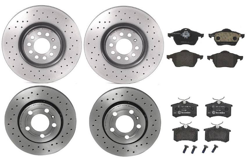 Audi Brake Kit – Pads and Rotors Front and Rear (312mm/256mm) (Xtra) (Low-Met) 8N0615601B – Brembo 1634230KIT