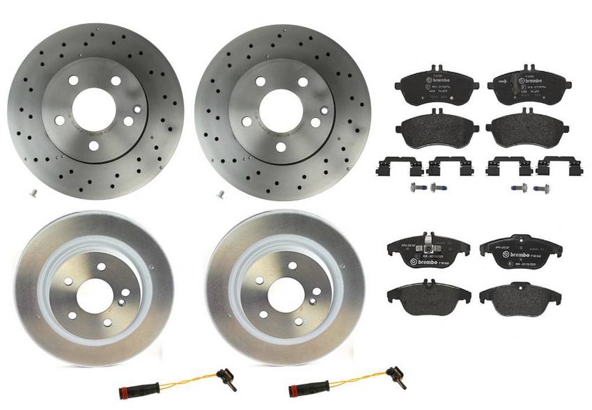 Mercedes Brakes Kit – Pads & Rotors Front and Rear (295mm/300mm) (Low-Met) 2115401717 – Brembo 1634385KIT