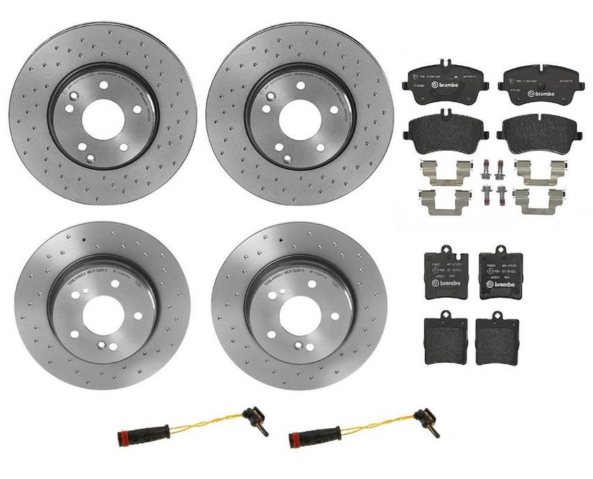 Mercedes Brakes Kit – Pads & Rotors Front and Rear (300mm/290mm) (Xtra) (Low-Met) 210423101264 – Brembo 1634749KIT