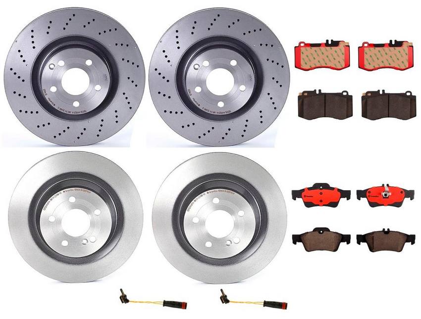 Mercedes Brakes Kit – Pads & Rotors Front and Rear (344mm/320mm) (Ceramic) 006420012064 – Brembo 1634810KIT