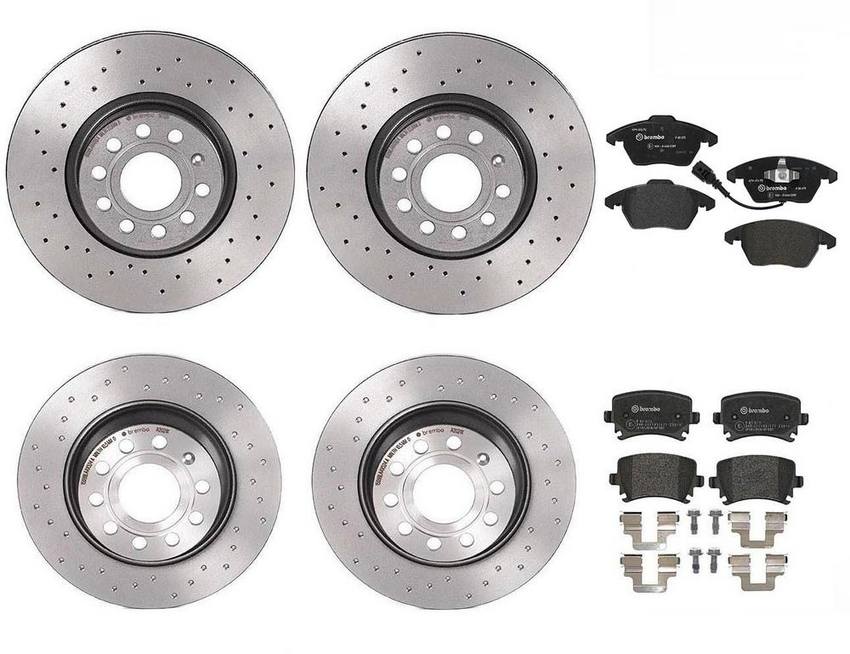 Brembo Brake Pads and Rotors Kit – Front and Rear (312mm/282mm) (Xtra) (Low-Met)