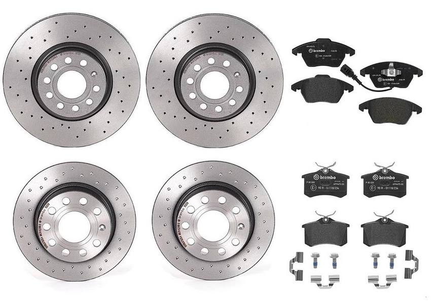 Brembo Brake Pads and Rotors Kit – Front and Rear (312mm/255mm) (Xtra) (Low-Met)