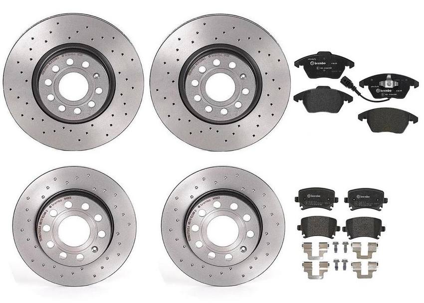 Brembo Brake Pads and Rotors Kit – Front and Rear (312mm/260mm) (Xtra) (Low-Met)