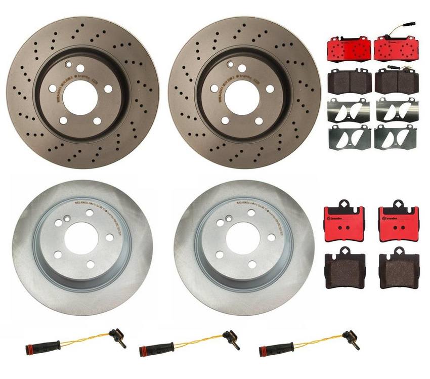 Mercedes Brakes Kit – Pads & Rotors Front and Rear (330mm/300mm) (Ceramic) 220423021264 – Brembo 1637582KIT