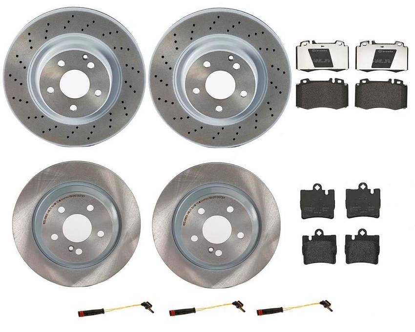 Mercedes Brakes Kit – Pads & Rotors Front and Rear (330mm/300mm) (Low-Met) 220423021264 – Brembo 1637590KIT