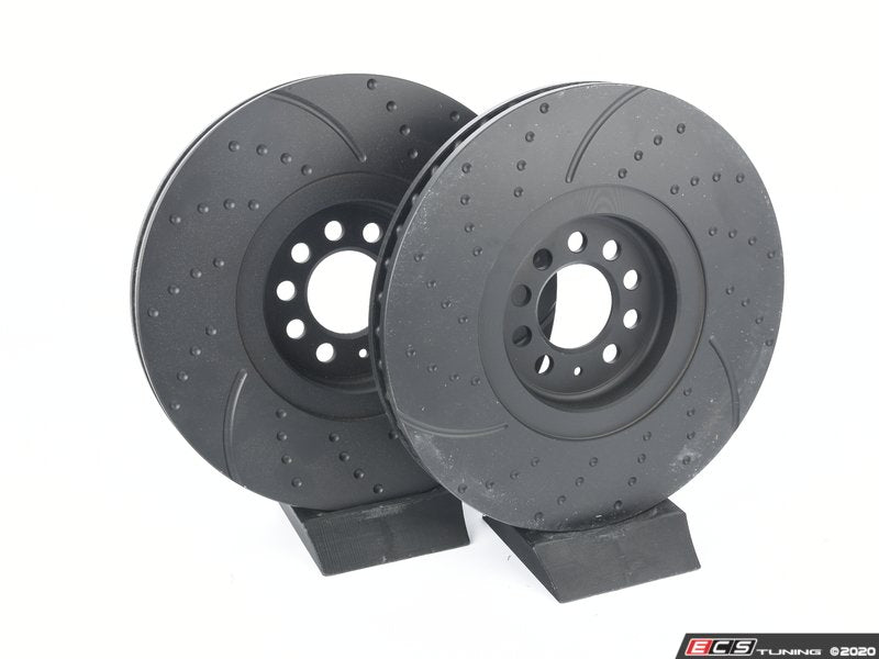 Front Slotted And Dimpled Brake Rotors - Pair (334x32)