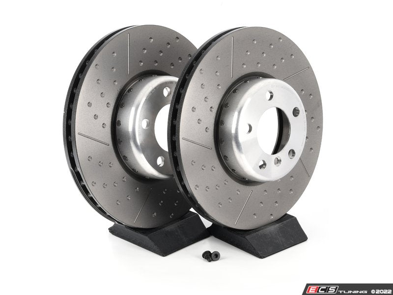 Front Cross Drilled And Dimpled Brake Rotors - Pair (340x30)