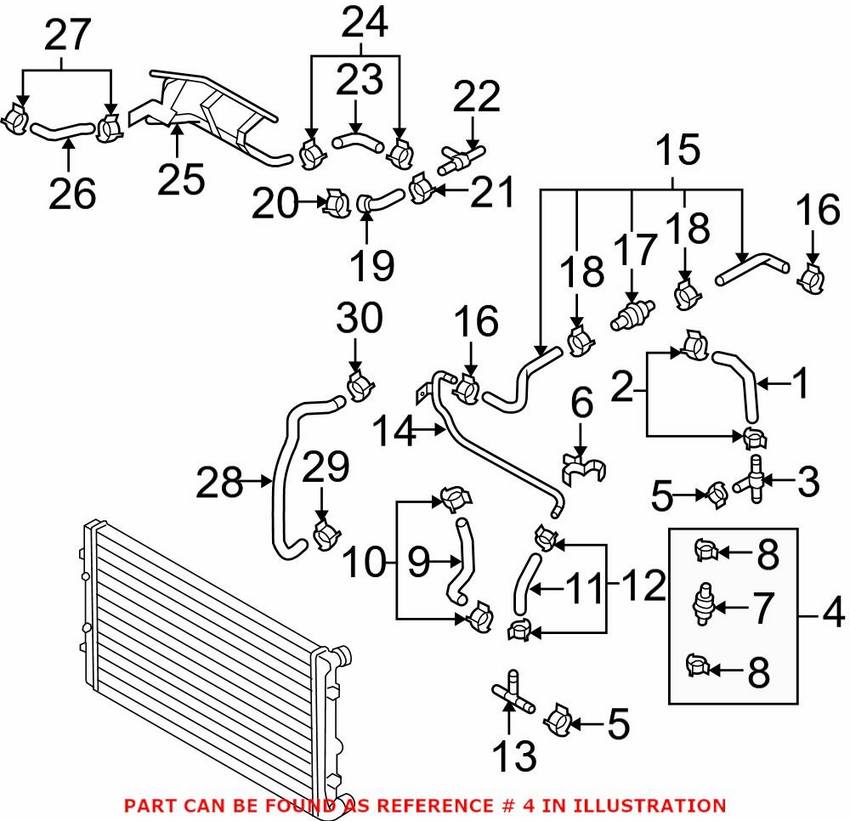 Audi VW Engine Coolant Hose 1K0121086K