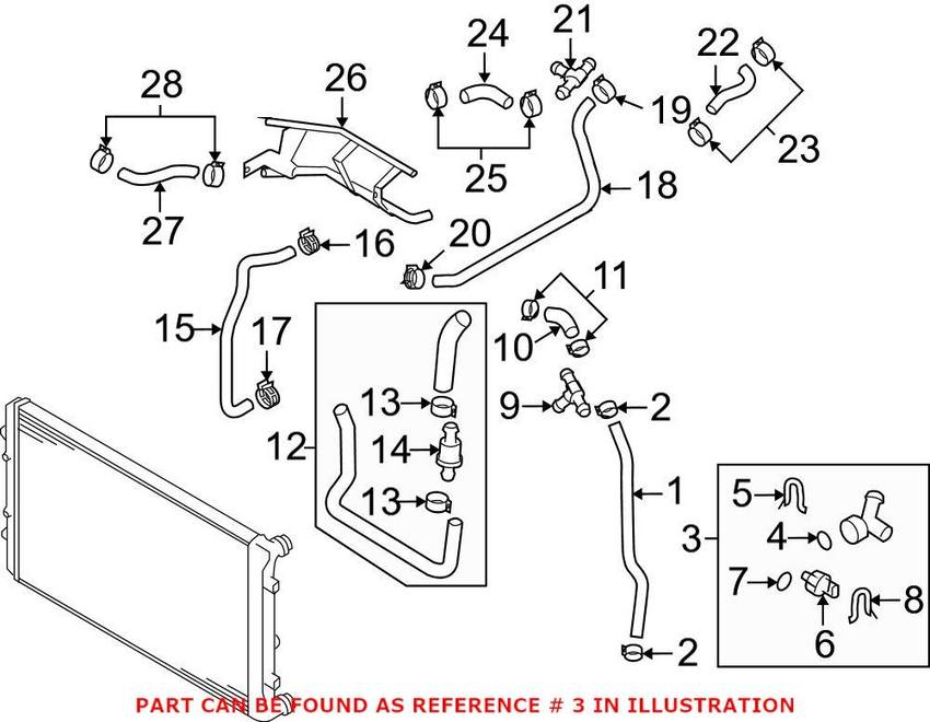 Audi VW Cooling System Bypass Line Adapter 1K0122291AE