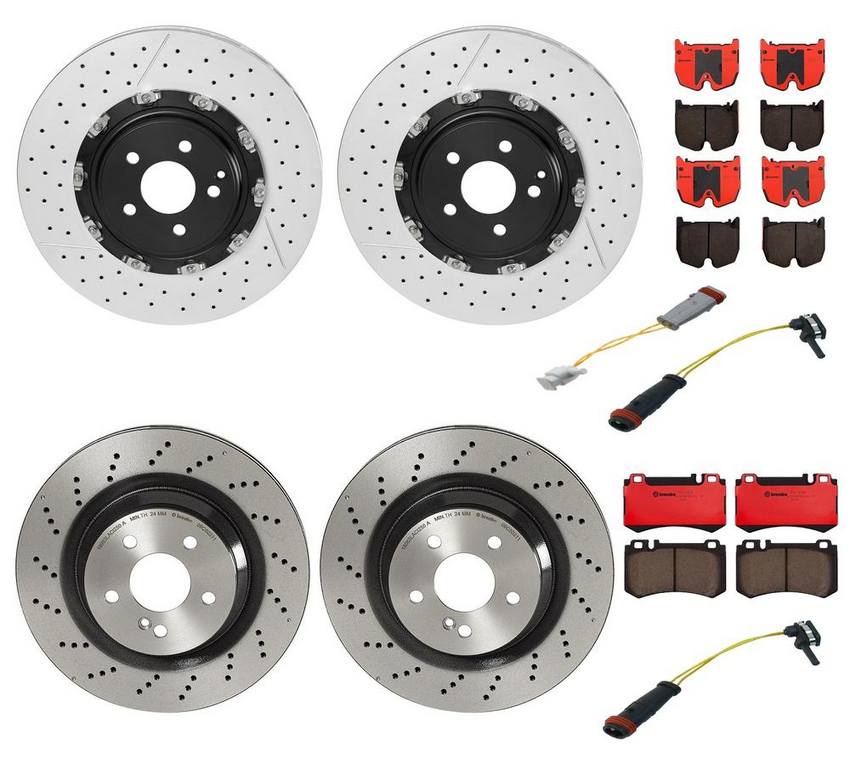 Mercedes Brakes Kit – Pads & Rotors Front and Rear (380mm/330mm) (Ceramic) 2304210912 – Brembo 2864604KIT