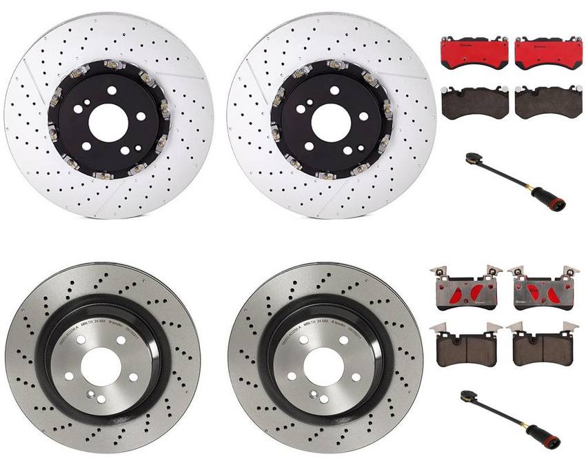 Mercedes Brakes Kit – Pads & Rotors Front and Rear (360mm/330mm) (Ceramic) 2194210212 – Brembo 2864805KIT