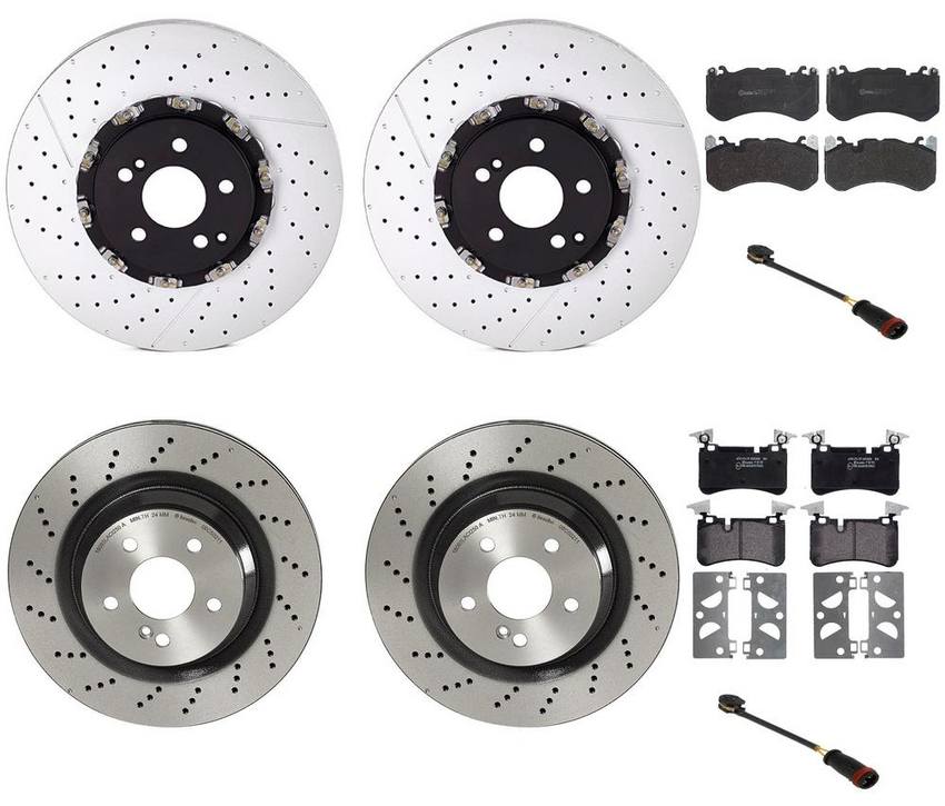 Mercedes Brakes Kit – Pads & Rotors Front and Rear (360mm/330mm) (Low-Met) 2194210212 – Brembo 2864833KIT