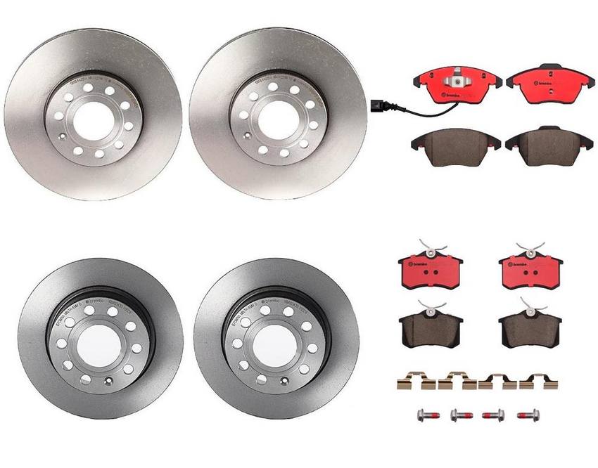 Audi VW Brakes Kit – Pads &  Rotors Front and Rear (288mm/255mm) (Ceramic) 8J0698151C – Brembo 3089646KIT