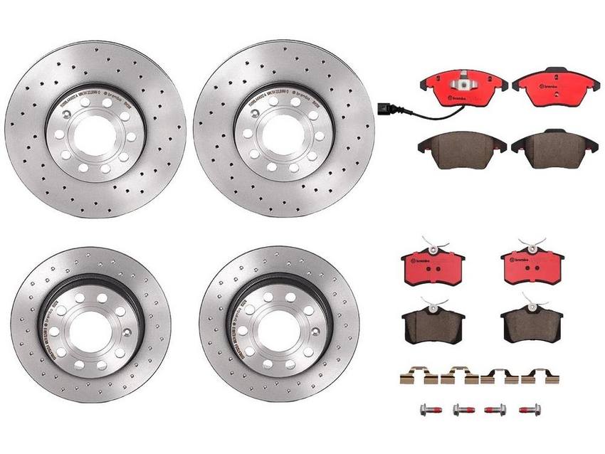 Audi VW Brakes Kit – Pads &  Rotors Front and Rear (288mm/255mm) (Xtra) (Ceramic) 8J0698151C – Brembo 3089653KIT