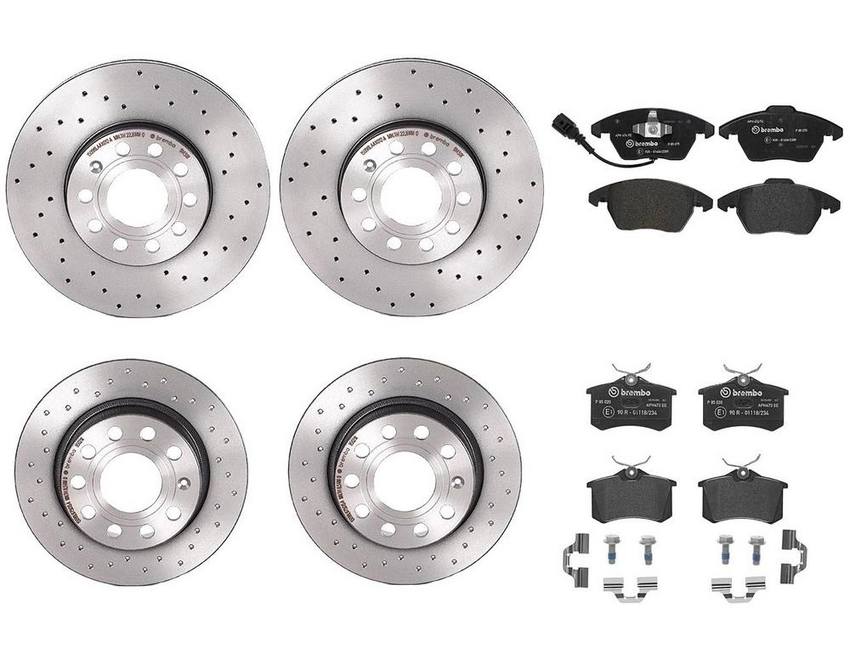 Audi VW Brakes Kit – Pads &  Rotors Front and Rear (288mm/255mm) (Xtra) (Low-Met) 8J0698151C – Brembo 3089657KIT