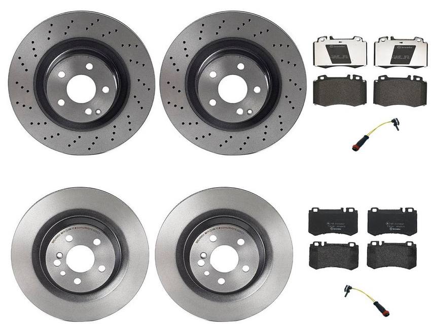 Mercedes Brakes Kit – Pads & Rotors Front and Rear (345mm/330mm) (Low-Met) 220423051264 – Brembo 3808561KIT