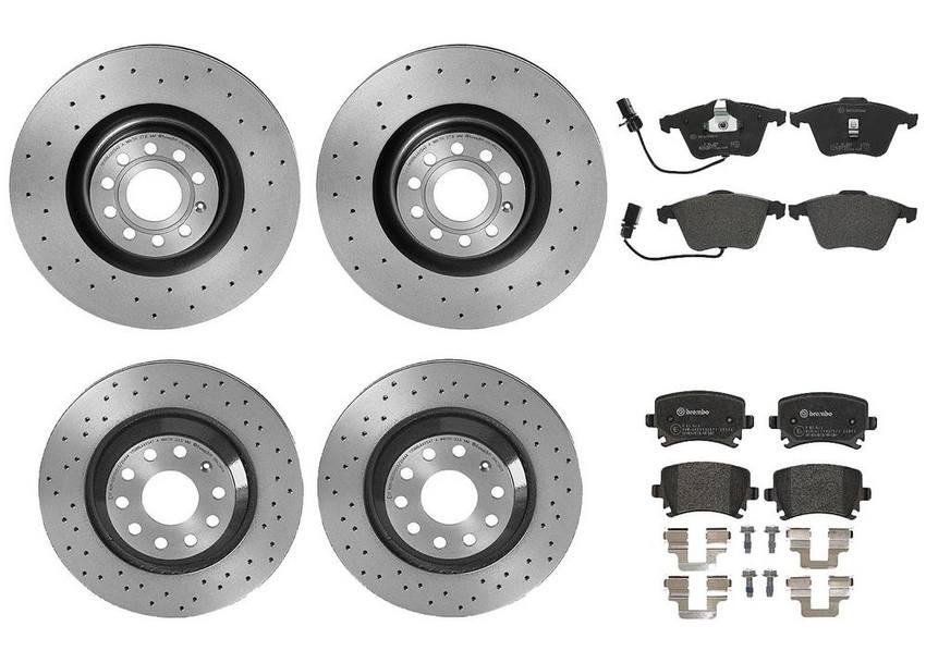 VW Brakes Kit – Pads & Rotors Front and Rear (345mm/310mm) (Xtra) (Low-Met) 5Q0615601E – Brembo 3808603KIT